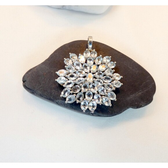 Natural Sky Blue Topaz  Star Burst-Flower 925 Sterling Silver Pendant Necklace - Picture 8 of 10